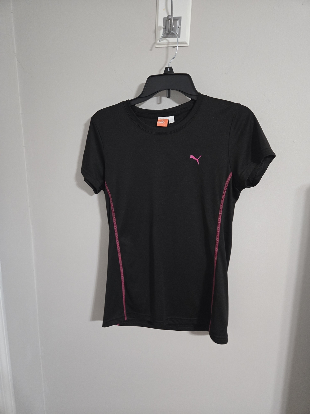 Puma Women's Black Short-Sleeve Active Tee with Pink Accents
